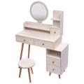 Stylish Vanity Table Cushioned Stool, Touch Control Led Mirror, Large Capacity Storage Cabinet, 5 Drawers, Fashionable Makeup Furniture, Length Adjustable L31.5