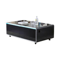 Smart Table Fridge, Multifunctional Coffee Table, Tempered Glass Table Top And Back Storage Black Tempered Glass
