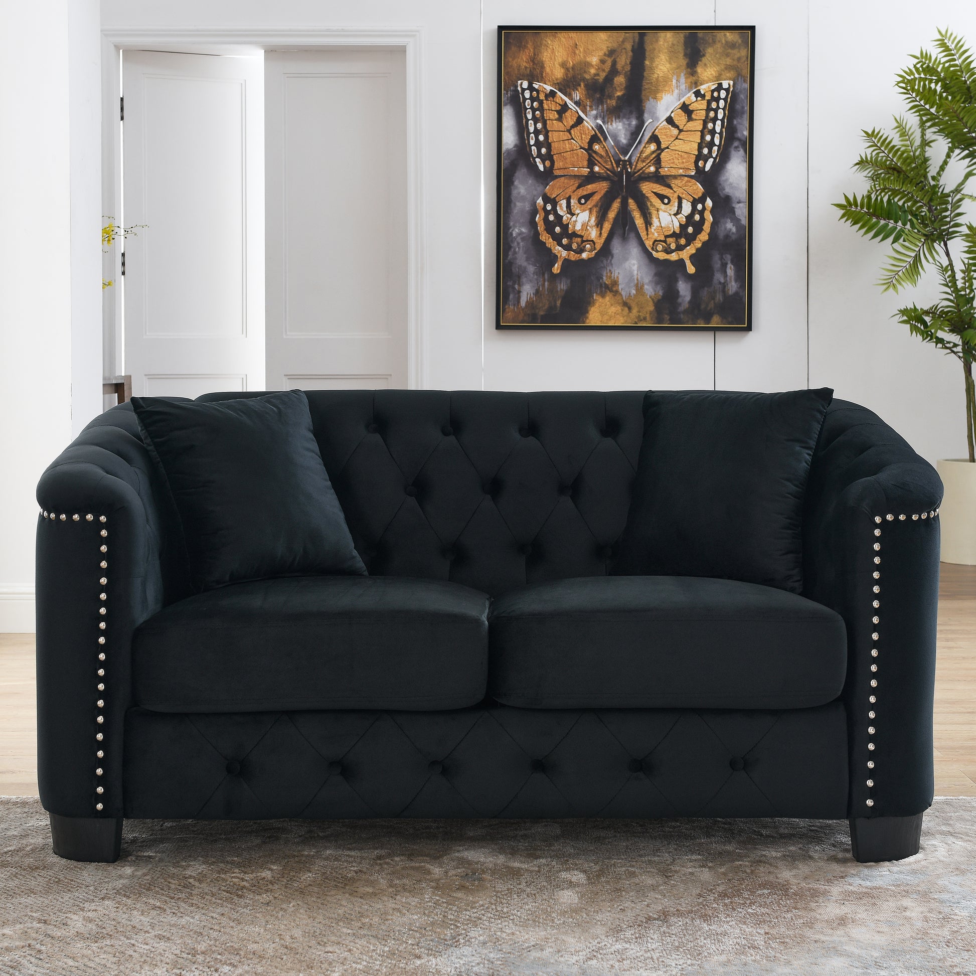 3 Seater 2 Seater Combination Sofa.Velvet Black Black Foam Velvet 5 Seat