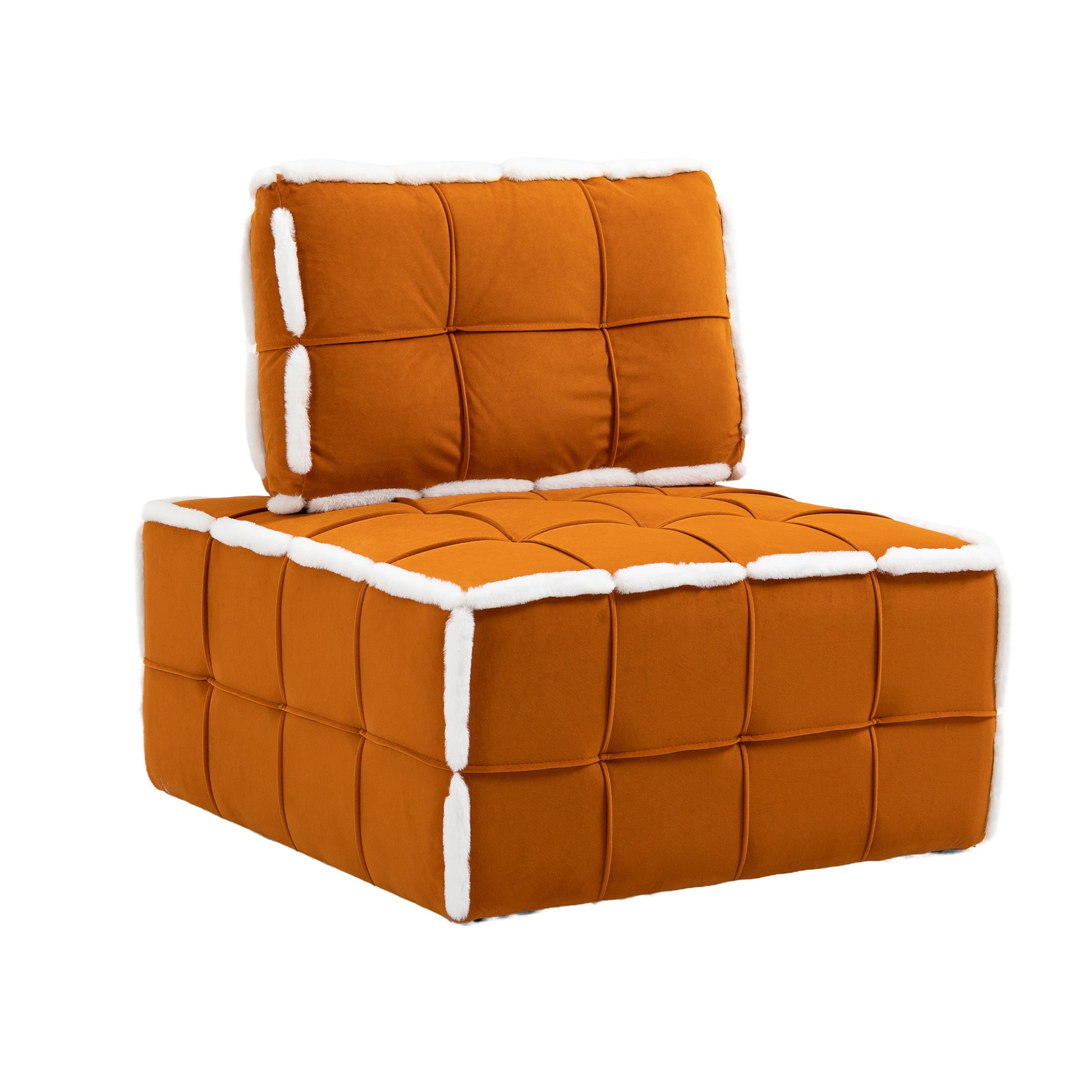 Coolmore Upholstered Deep Seat Armless Accent Single Lazy Sofa Lounge Arm Chair,Comfy Oversized Leisure Barrel Chairs For Living Room Office Meetingroom Aparment Bedroom Furniture Set Orange Velvet