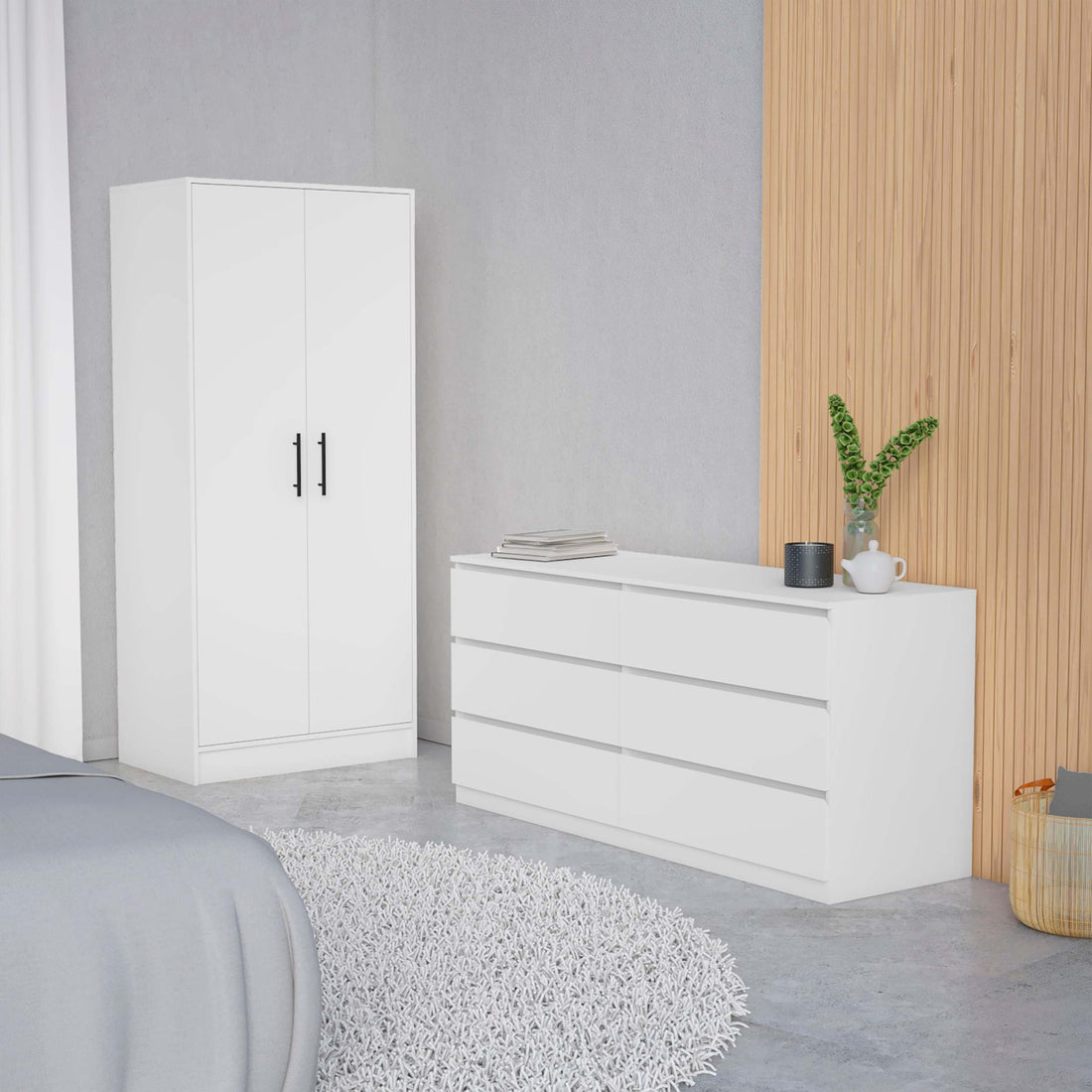 Wyoming 2 Piece Bedroom Set, Armoire Dresser, White King White White 2 Piece Set Bedroom Dresser Included Engineered Wood