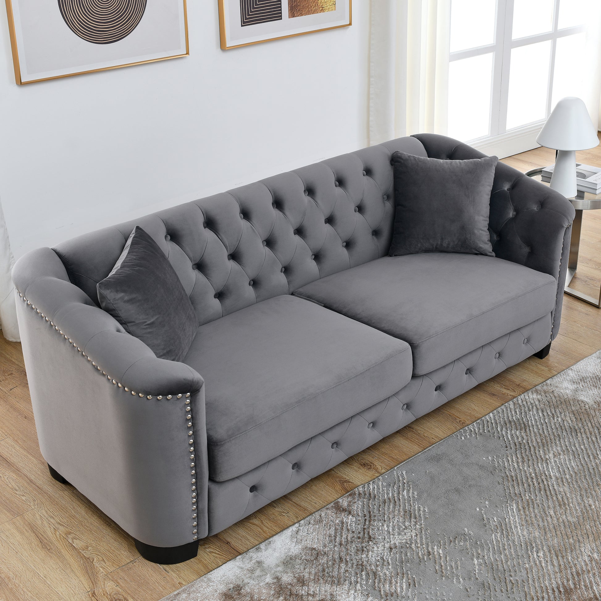 3 Seater 2 Seater Combination Sofa.Velvet Grey Grey Foam Velvet 5 Seat