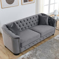 77 Inch Modern Chesterfield Velvet Sofa, 3 Seater Sofa, Upholstered Tufted Backrests With Arms And 2 Cushions For Living Room, Bedroom, Apartment, Office Grey Grey Primary Living Space American Design Foam Velvet 3 Seat