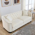 77 Inch Modern Chesterfield Velvet Sofa, 3 Seater Sofa, Upholstered Tufted Backrests With Arms And 2 Cushions For Living Room, Bedroom, Apartment, Office Beige Beige Primary Living Space American Design Foam Velvet 3 Seat