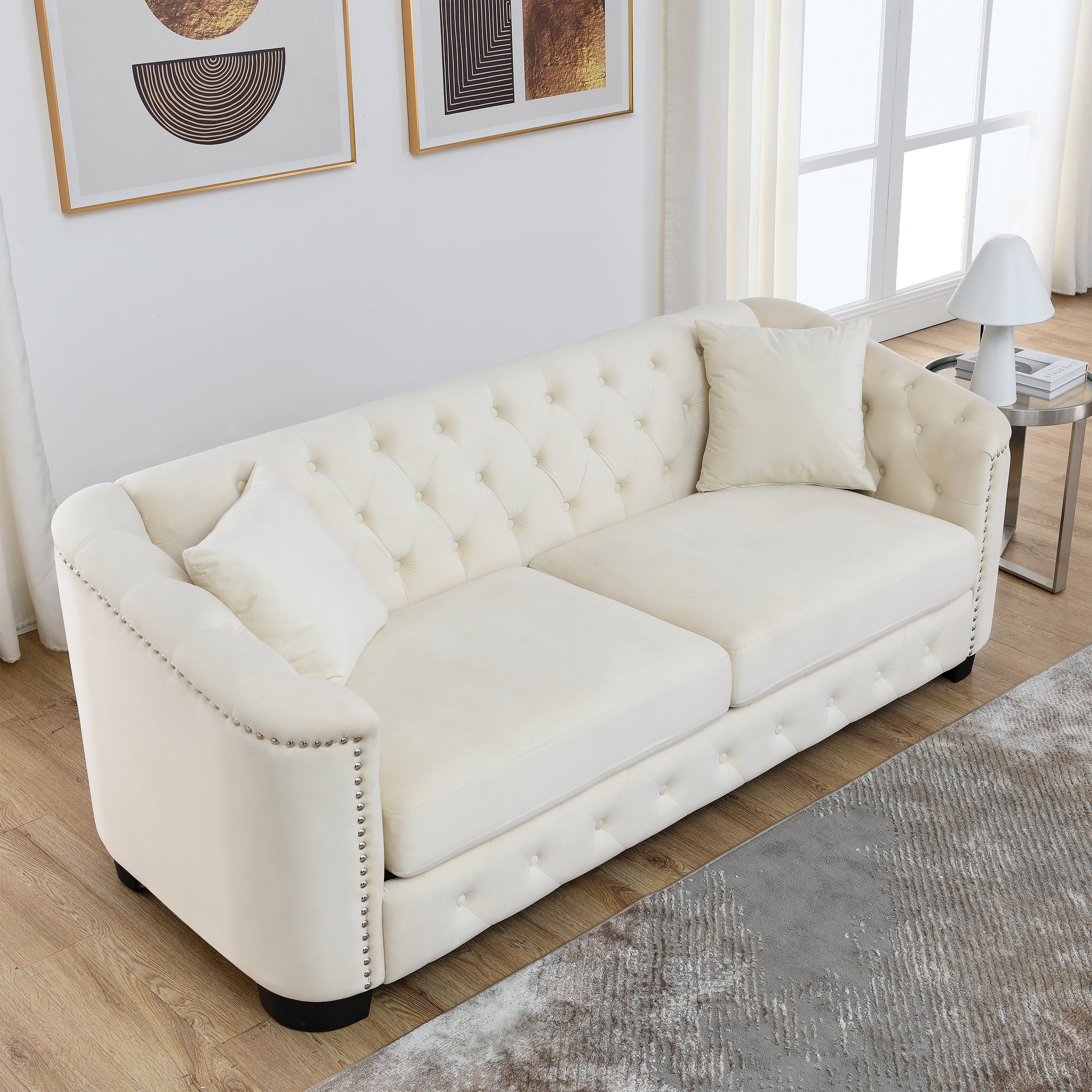 3 Seater 3 Seater Combination Sofa.Velvet Beige Beige Foam Velvet 6 Seat