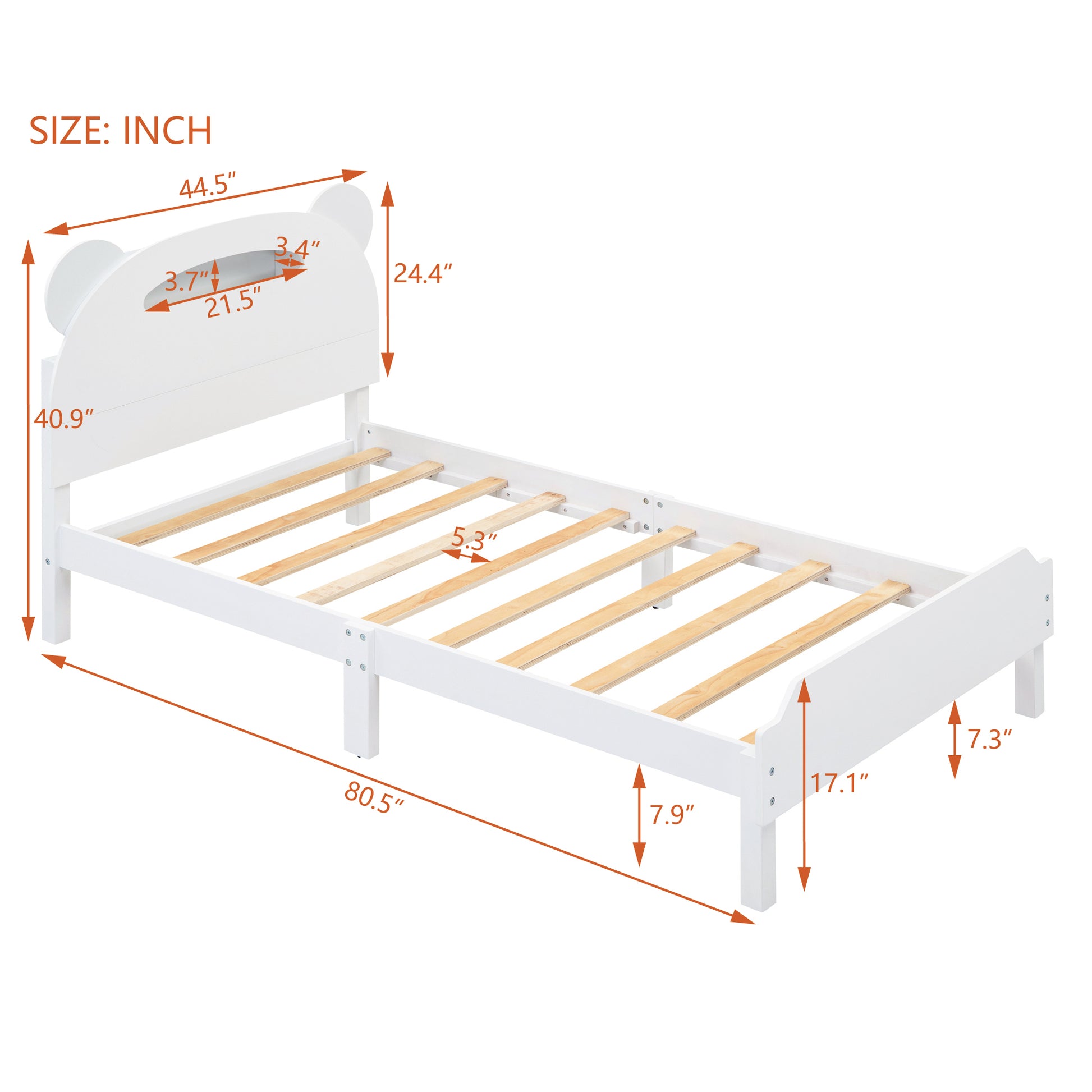 Twin Size Wood Platform Bed With Bear Shaped Headboard,Bed With Motion Activated Night Lights,White White Wood