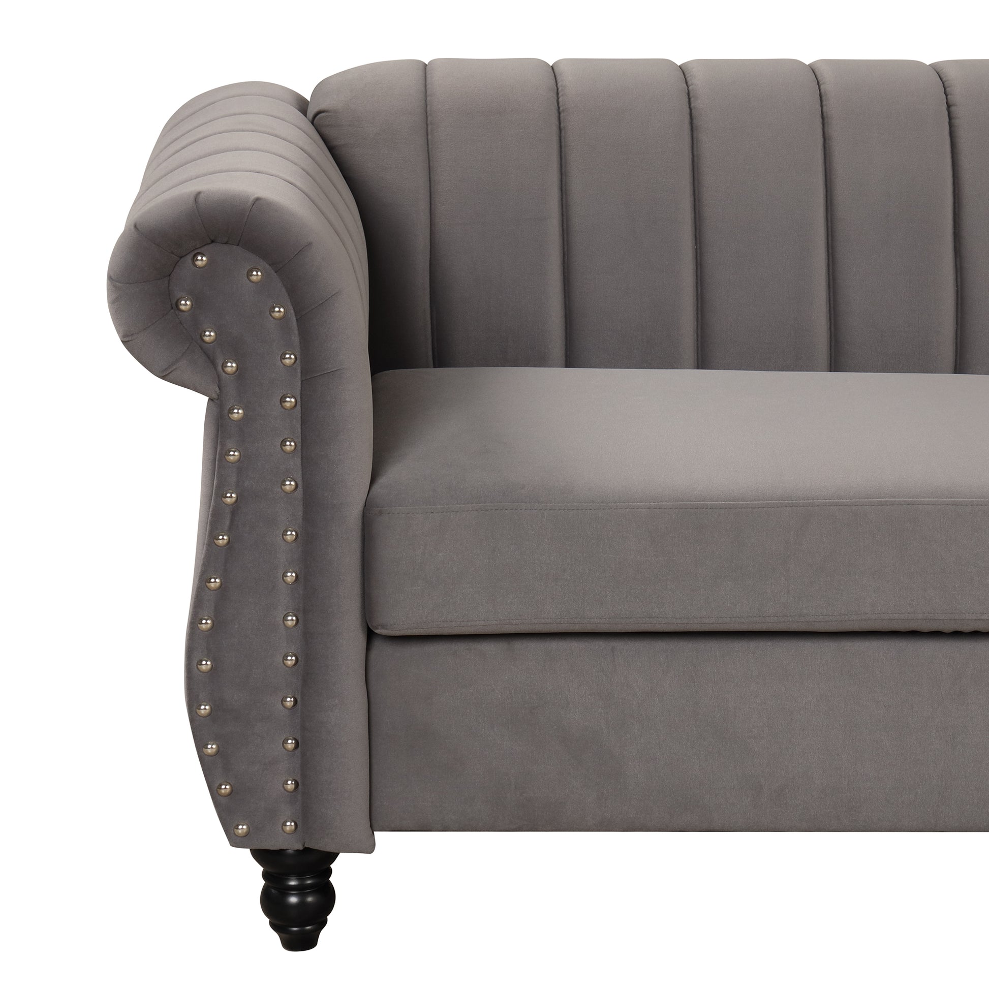 82.5" Modern Sofa Dutch Fluff Upholstered Sofa With Solid Wood Legs, Buttoned Tufted Backrest,Gray Gray Foam Polyester