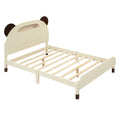 Full Size Wood Platform Bed With Bear Shaped Headboard,Bed With Motion Activated Night Lights,Cream Walnut Cream Wood