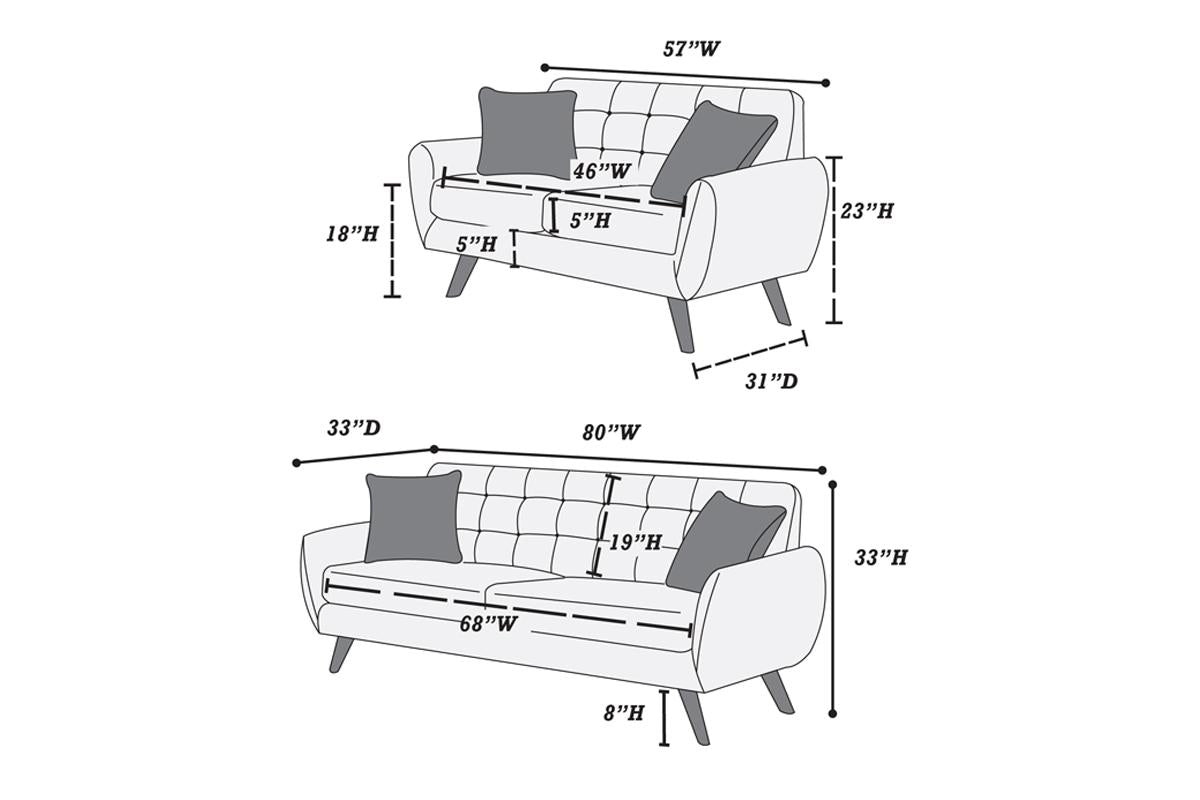 Grey Polyfiber Sofa And Loveseat 2Pc Sofa Set Living Room Furniture Plywood Tufted Couch Pillows Grey Primary Living Space Tufted Back Mid Century Modern,Modern Pine Flared Arms Plywood 4 Seat