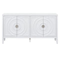 Retro Sideboard Door With Circular Groove Design Round Metal Door Handle For Entrance, Dinning Room, Living Room White White Mdf