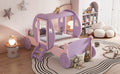 Twin Size Princess Carriage Bed With Crown,Wood Platform Car Bed With Stair,Purple Pink Pink Wood