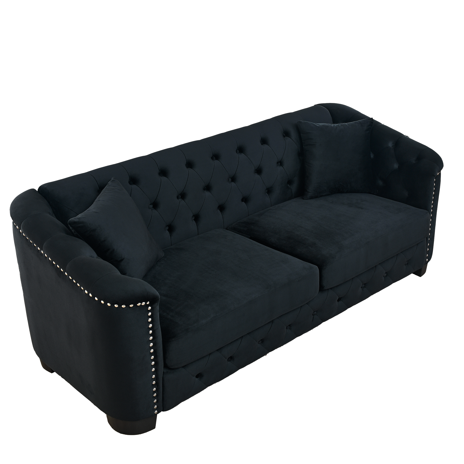 3 Seater 3 Seater Combination Sofa.Velvet Black Black Foam Velvet 6 Seat