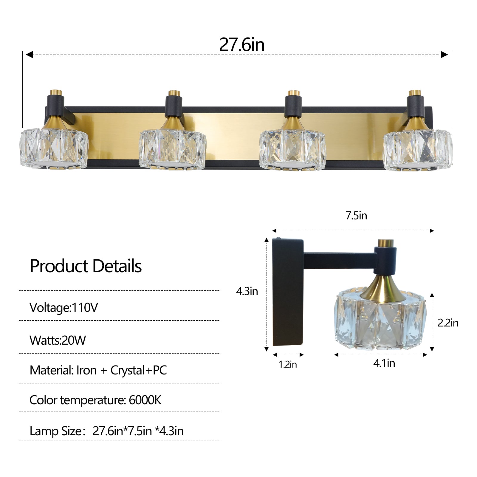 Led 4 Light Modern Crystal Bathroom Vanity Light Over Mirror Bath Wall Lighting Fixtures Yellow Brown Luxury,Modern Iron