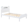 Twin Size Wood Platform Bed With Bear Shaped Headboard,Bed With Motion Activated Night Lights,White White Wood