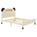 Full Size Wood Platform Bed With Bear Shaped Headboard,Bed With Motion Activated Night Lights,Cream Walnut Cream Wood