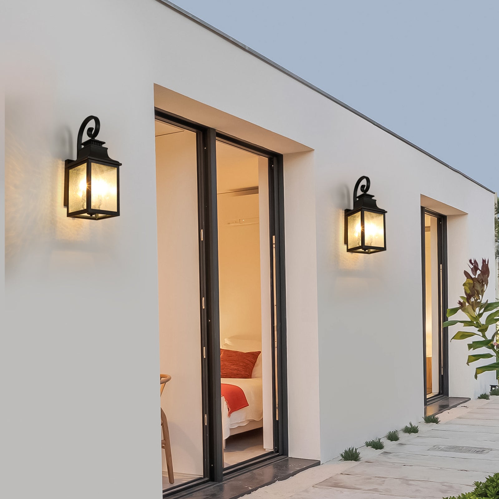 Large Outdoor Wall Lamps With Glass Supports Multiple Types Of Light Bulbs 1 Pack Black Modern Glass Aluminium