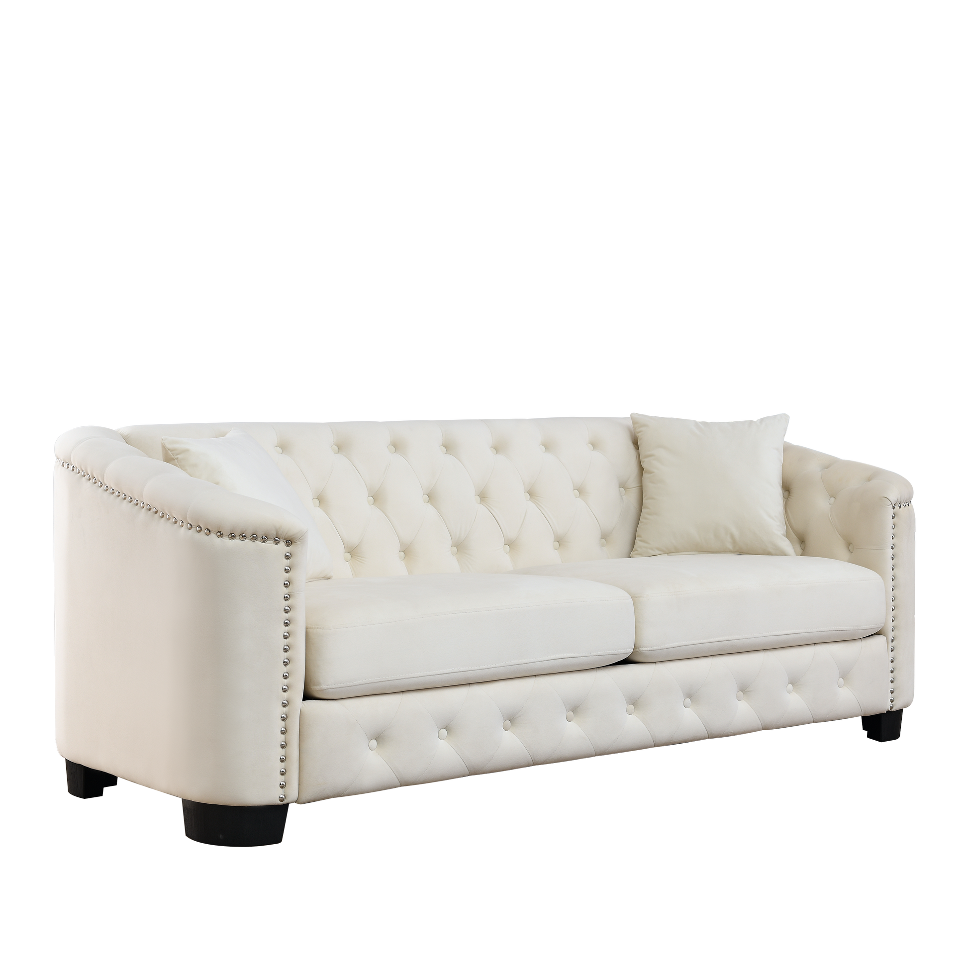 77 Inch Modern Chesterfield Velvet Sofa, 3 Seater Sofa, Upholstered Tufted Backrests With Arms And 2 Cushions For Living Room, Bedroom, Apartment, Office Beige Beige Primary Living Space American Design Foam Velvet 3 Seat