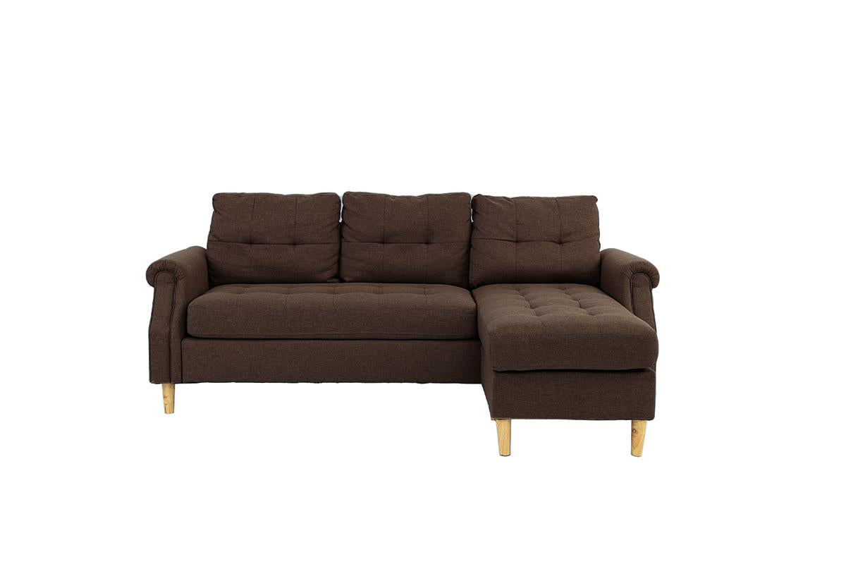 Living Room Corner Sectional Dark Coffee Polyfiber Chaise Sofa Reversible Sectional Coffee Primary Living Space Tufted Back Contemporary,Modern L Shaped Rubberwood Rolled Arms Solid Wood 4 Seat