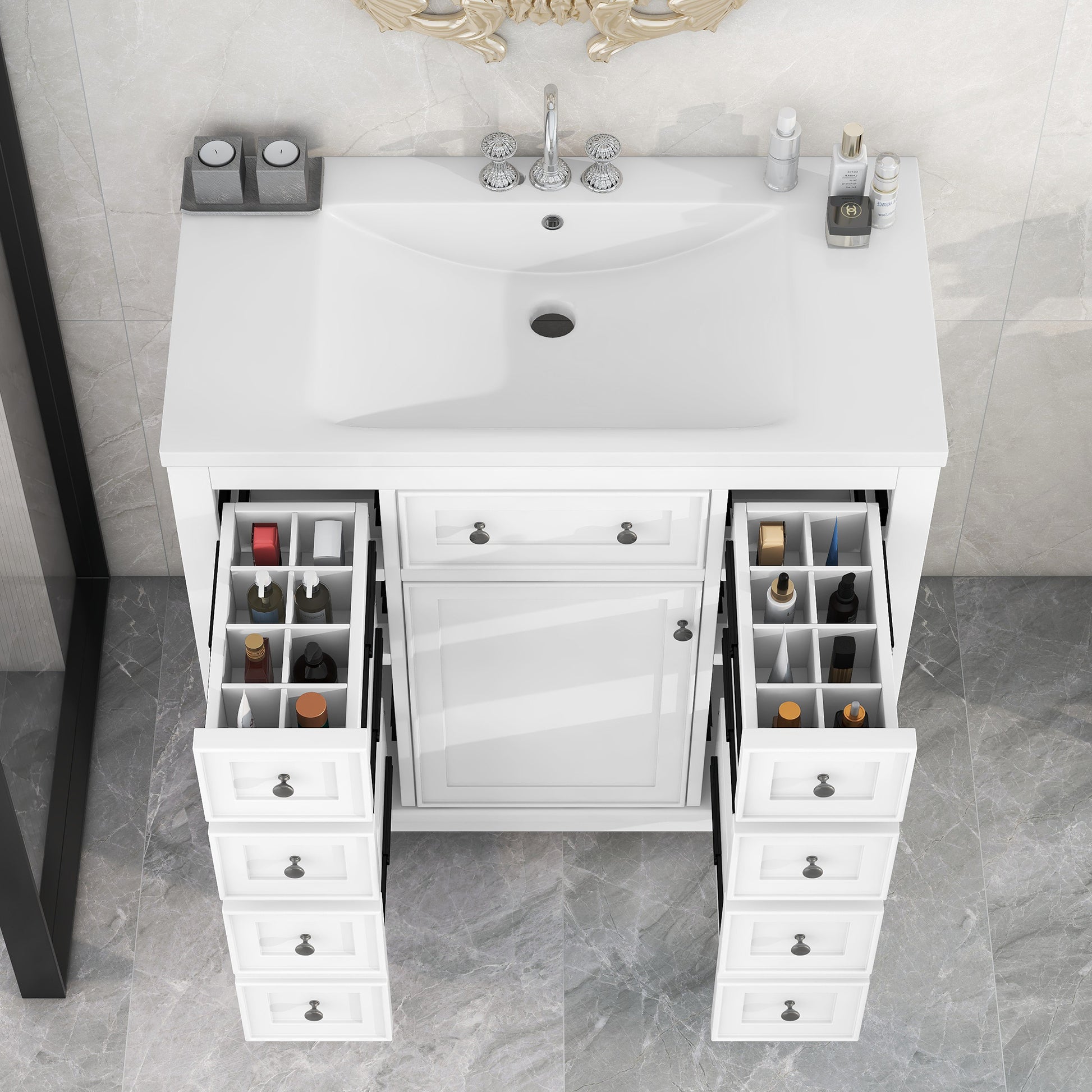 36" Bathroom Vanity With Sink Combo, One Cabinet And Six Drawers, Solid Wood And Mdf Board, White White Solid Wood Mdf