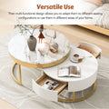 Modern Round Nesting Coffee Table With Drawers In White Golden White Mdf