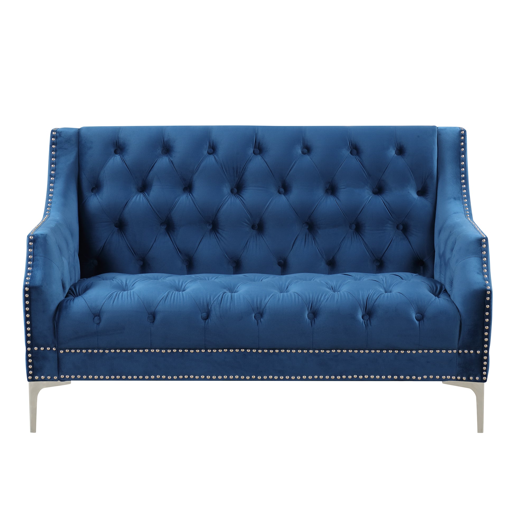 55.5" Modern Sofa Dutch Plush Upholstered Sofa With Metal Legs, Button Tufted Back Blue Blue Foam Polyester