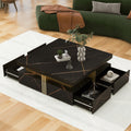 Modern Black Square Storage Coffee Table With 4 Drawers Black Mdf