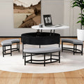 Modern Round Lift Top Coffee Table With Storage & 3 Ottoman White & Black Black Mdf