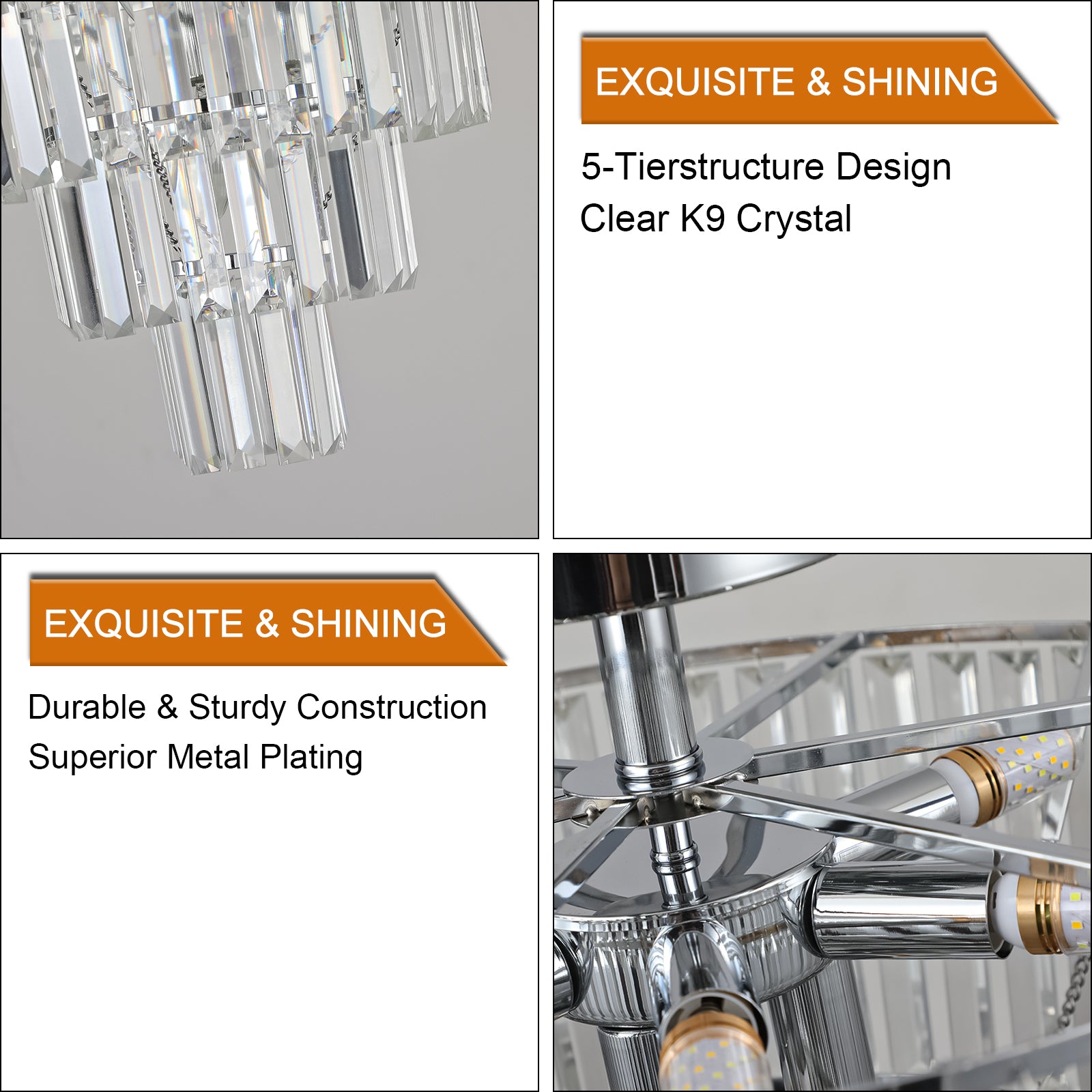 Same As W1340P189284 L005001 D500 C10C Large Crystal Chandelier In White Chrome Color, Modern Style Chandelier, Dining Room, Living Room, Bedroom Bulb Not Included Chrome Luxury Crystal