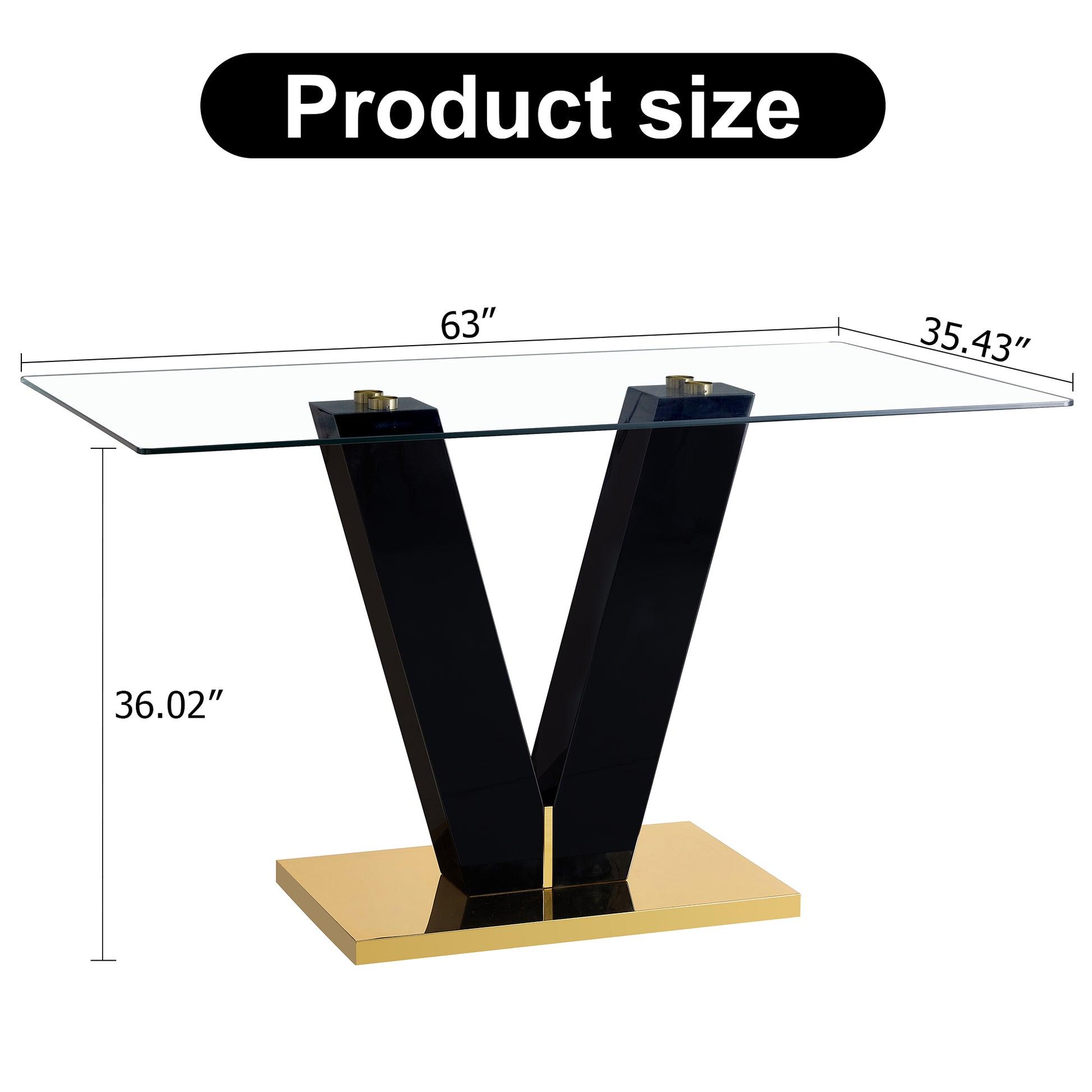 Large Modern Minimalist Rectangular Glass Dining Table For 6 8 With 0.39" Tempered Glass Tabletop And Mdf Slab V Shaped Bracket,For Kitchen Dining Living Meeting Room Banquet Hall F V 16090 Trb