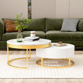 Modern Round Nesting Coffee Table With Drawers In White Golden White Mdf