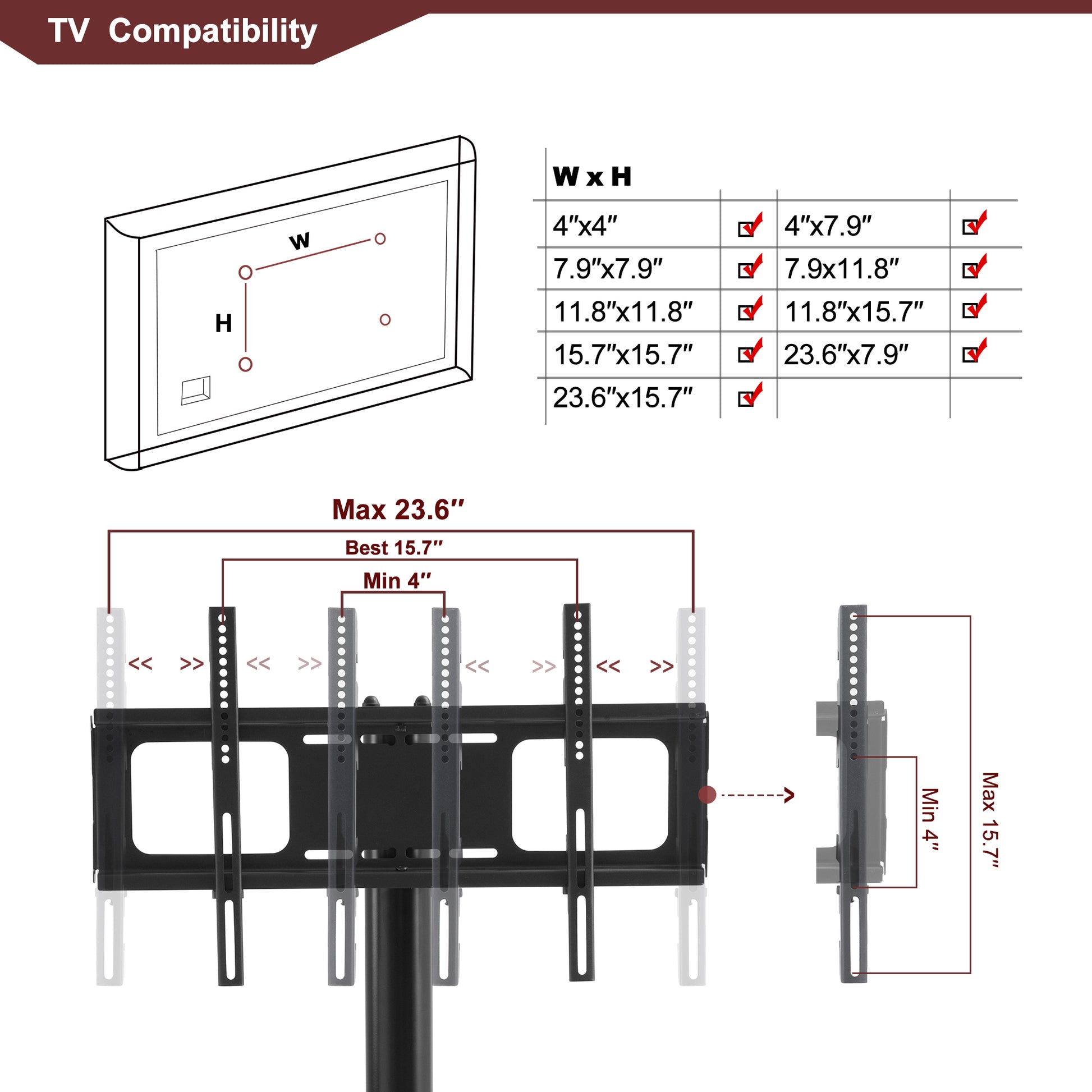 35.4 Inch Black Multi Function Tv Stand Height Adjustable Bracket Swivel 3 Tier Black Glass