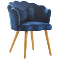 Velvet Wooden Foot Casual Lotus Chair With Waist Pillow Blue Blue Cotton Metal & Wood