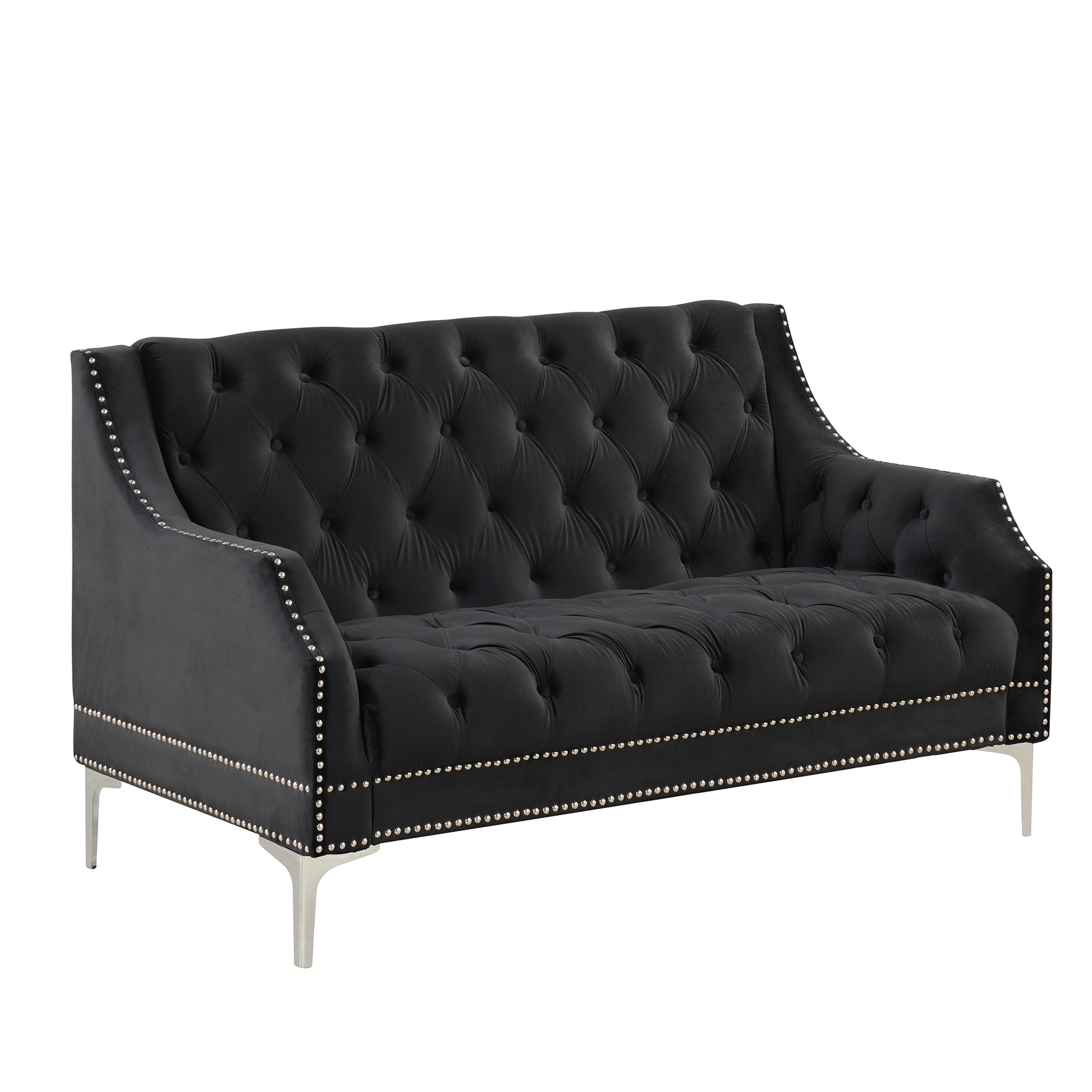 55.5" Modern Sofa Dutch Plush Upholstered Sofa With Metal Legs, Button Tufted Back Black Black Foam Polyester