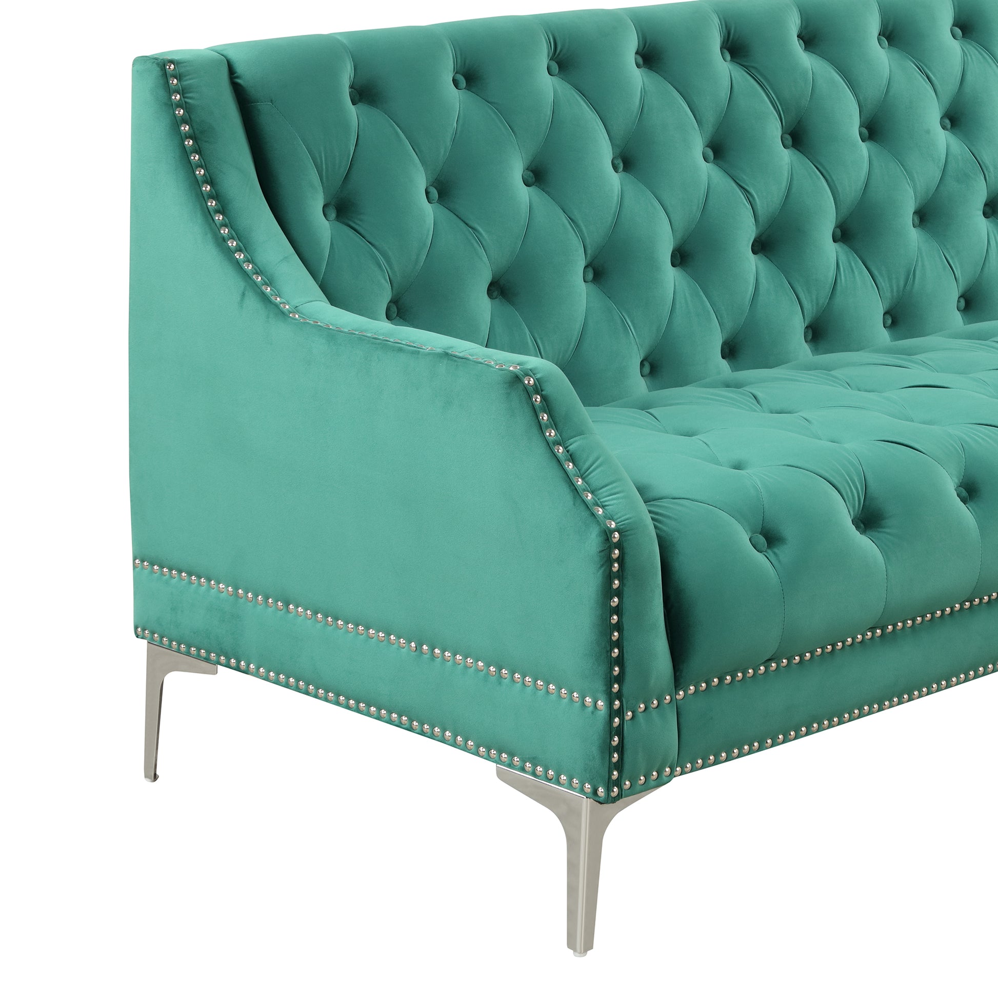 33.5" Modern Sofa Dutch Plush Upholstered Sofa With Metal Legs, Button Tufted Back Green Green Foam Polyester