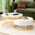 Modern Round Nesting Coffee Table With Drawers In White Golden White Mdf