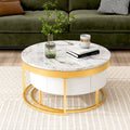 Modern Round Nesting Coffee Table With Drawers In White Golden White Mdf