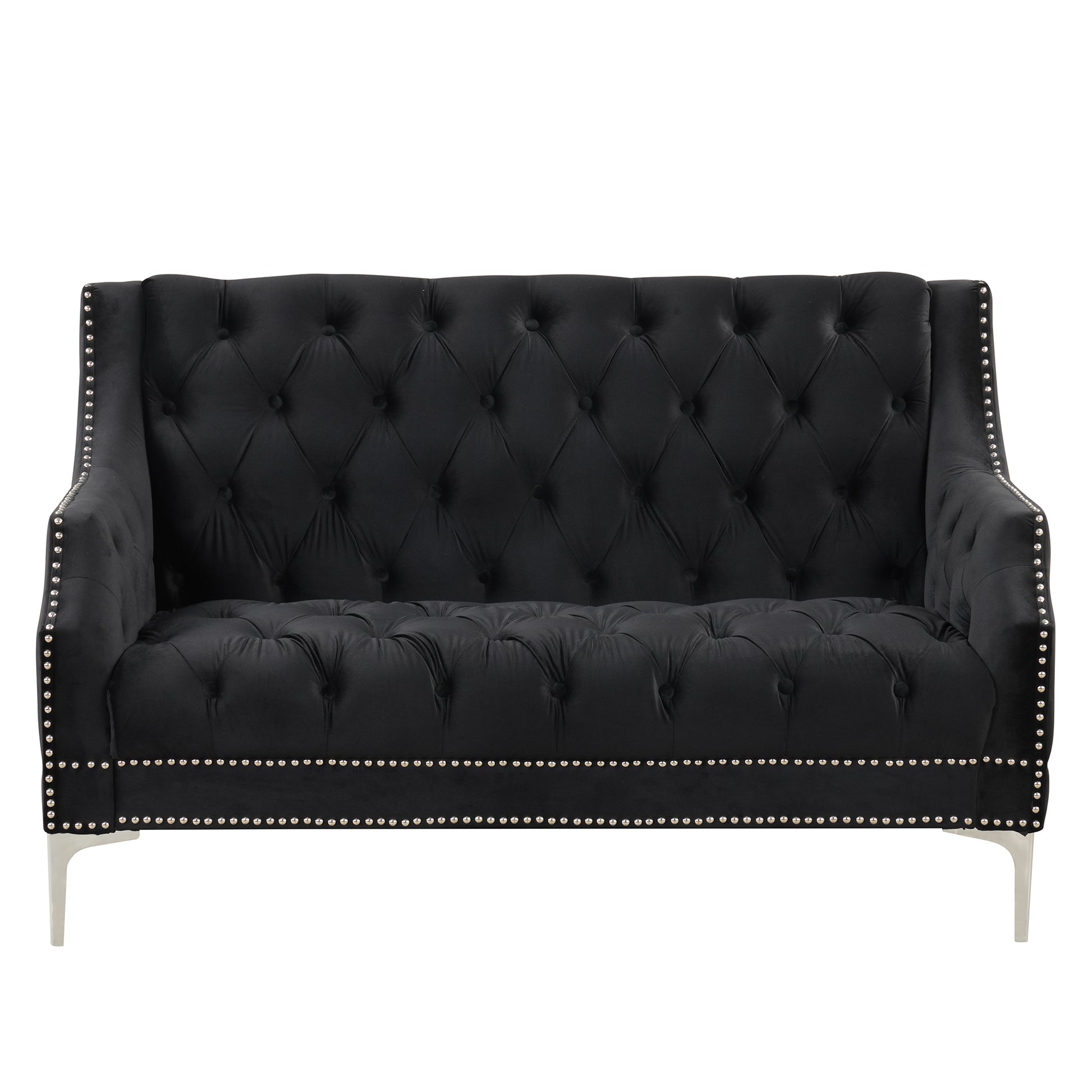 55.5" Modern Sofa Dutch Plush Upholstered Sofa With Metal Legs, Button Tufted Back Black Black Foam Polyester