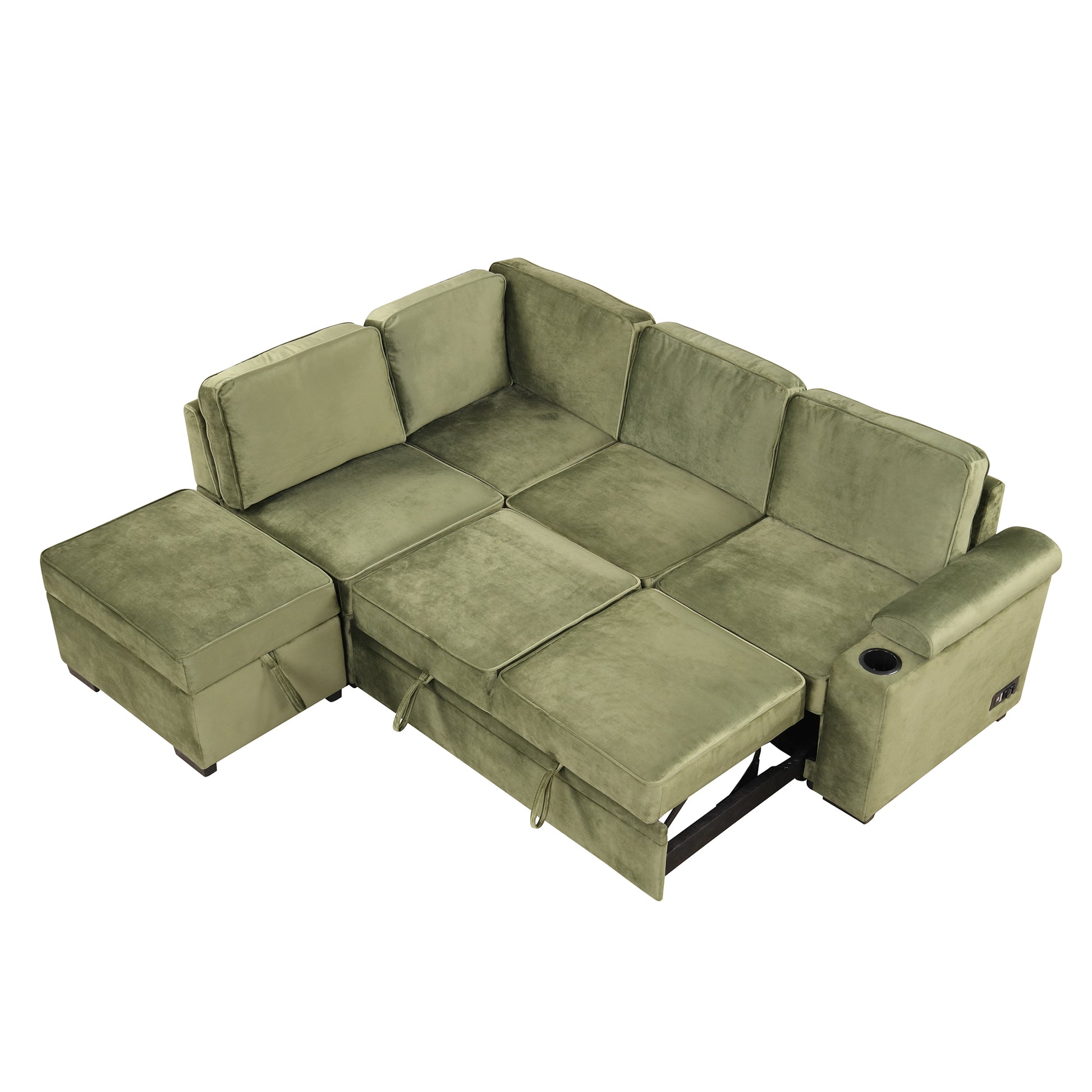 84.75" Sleeper Sofa Bed,2 In 1 Pull Out Sofa Bed L Shape Couch With Storage Ottoman For Living Room,Bedroom Couch And Small Apartment, Green Green Foam Velvet 4 Seat