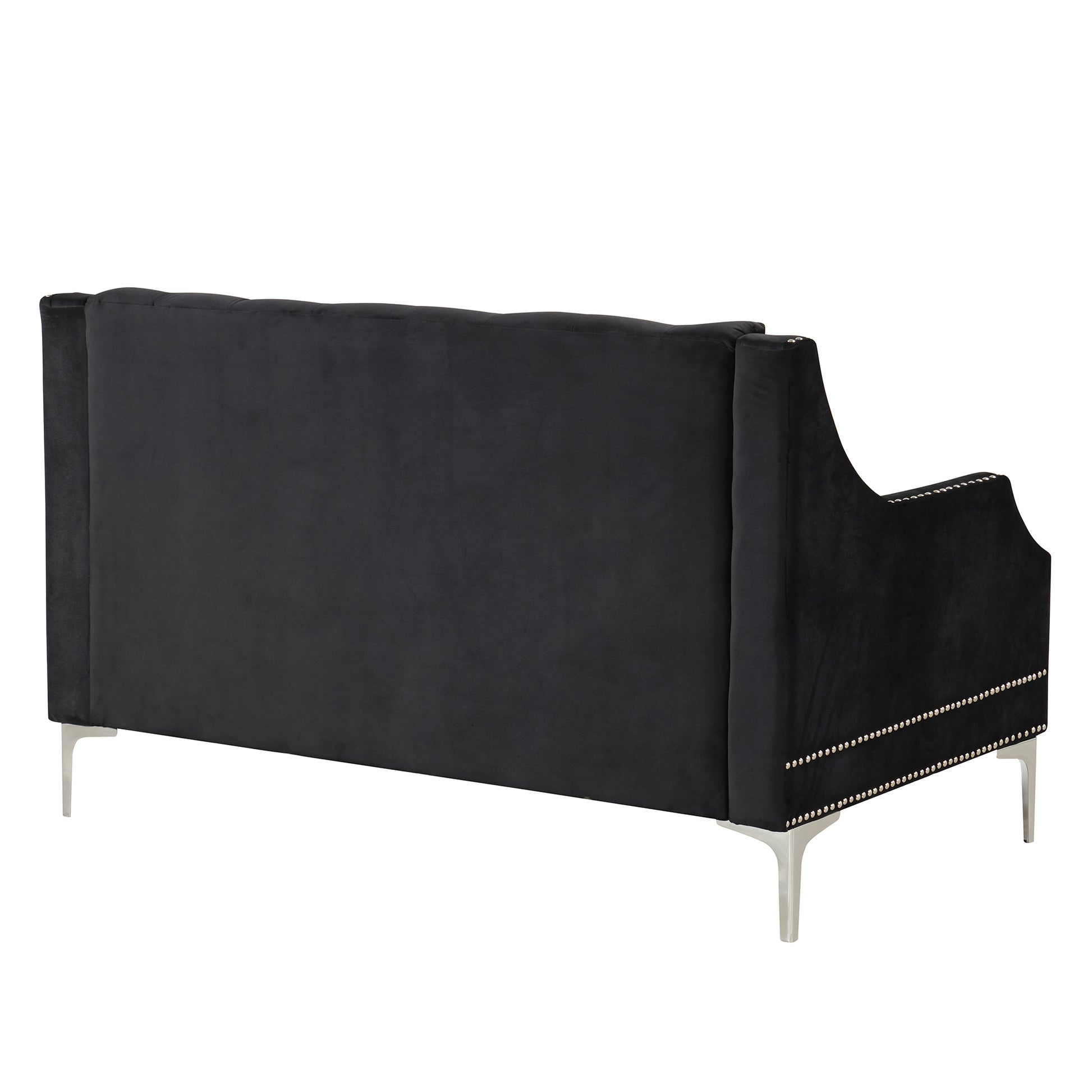 55.5" Modern Sofa Dutch Plush Upholstered Sofa With Metal Legs, Button Tufted Back Black Black Foam Polyester