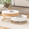 Modern Round Lift Top Nesting Coffee Tables With 2 Drawers White & Natural Oak Natural Wood Antique White Mdf