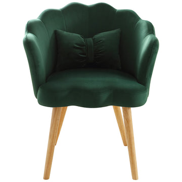 Velvet Wooden Foot Casual Lotus Chair With Waist Pillow Green Green Cotton Metal & Wood