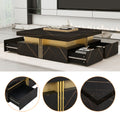 Modern Black Square Storage Coffee Table With 4 Drawers Black Mdf