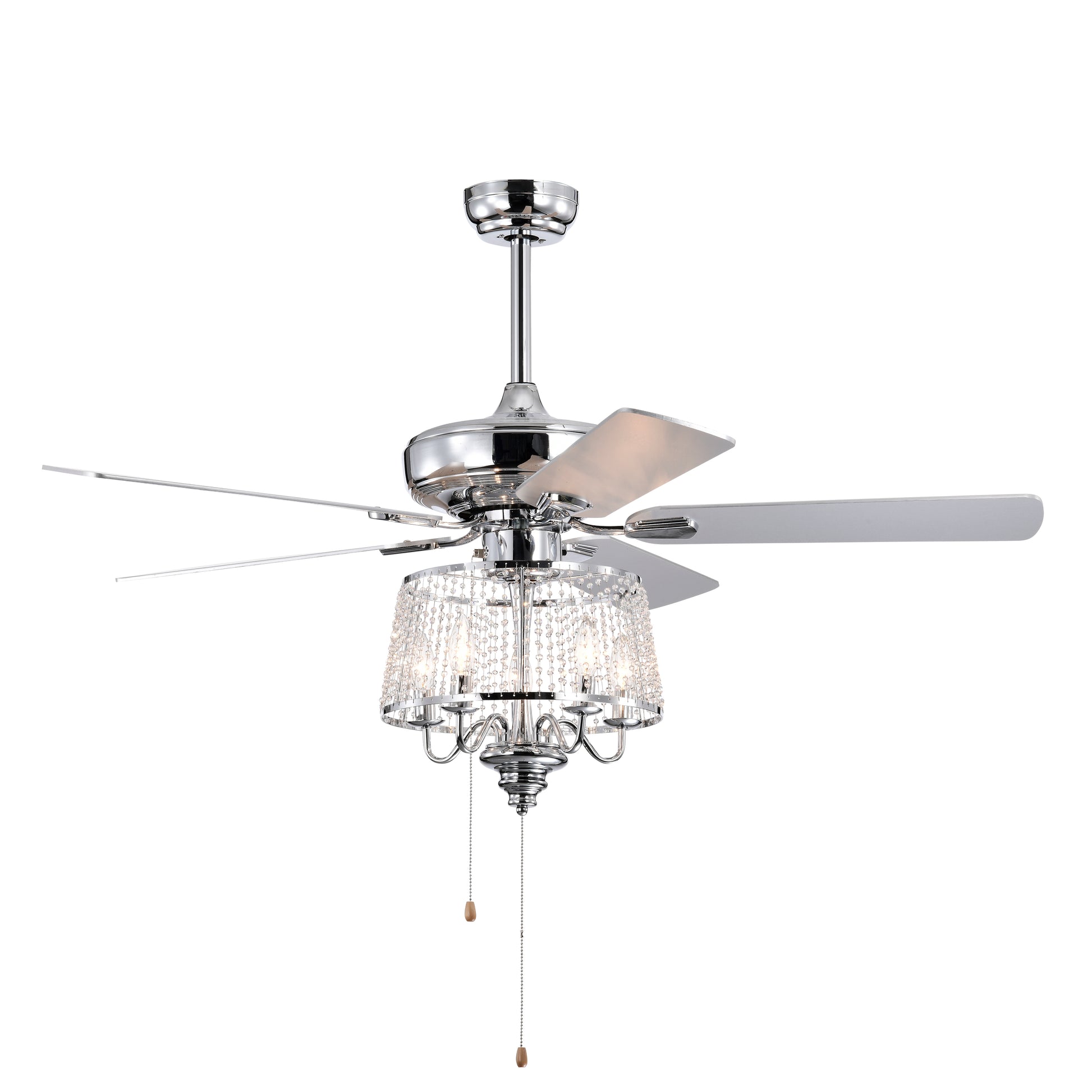 52 Inch Crystal Ceiling Fanmodern Electrical Fan With 5 Wood Reversible Blades, 4 Bulbs Not Included,Noiseless Reversible Ac Motor For Bedroom Living Room Study Patio Home Decoration Chrome Chrome Contemporary,Modern Crystal Metal