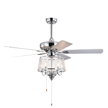 52 Inch Crystal Ceiling Fanmodern Electrical Fan With 5 Wood Reversible Blades, 4 Bulbs Not Included,Noiseless Reversible Ac Motor For Bedroom Living Room Study Patio Home Decoration Chrome Chrome Contemporary,Modern Crystal Metal