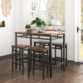 Bar Table Set 5Pc Dinging Table Set With High Stools, Structural Strengthening, Industrial Style. Rustic Brown, 43.31'' L X 23.62'' W X 35.43'' H. Rustic Brown Particle Board