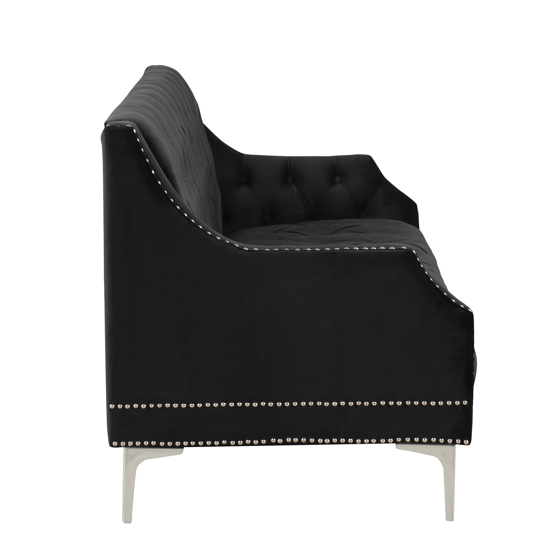 55.5" Modern Sofa Dutch Plush Upholstered Sofa With Metal Legs, Button Tufted Back Black Black Foam Polyester