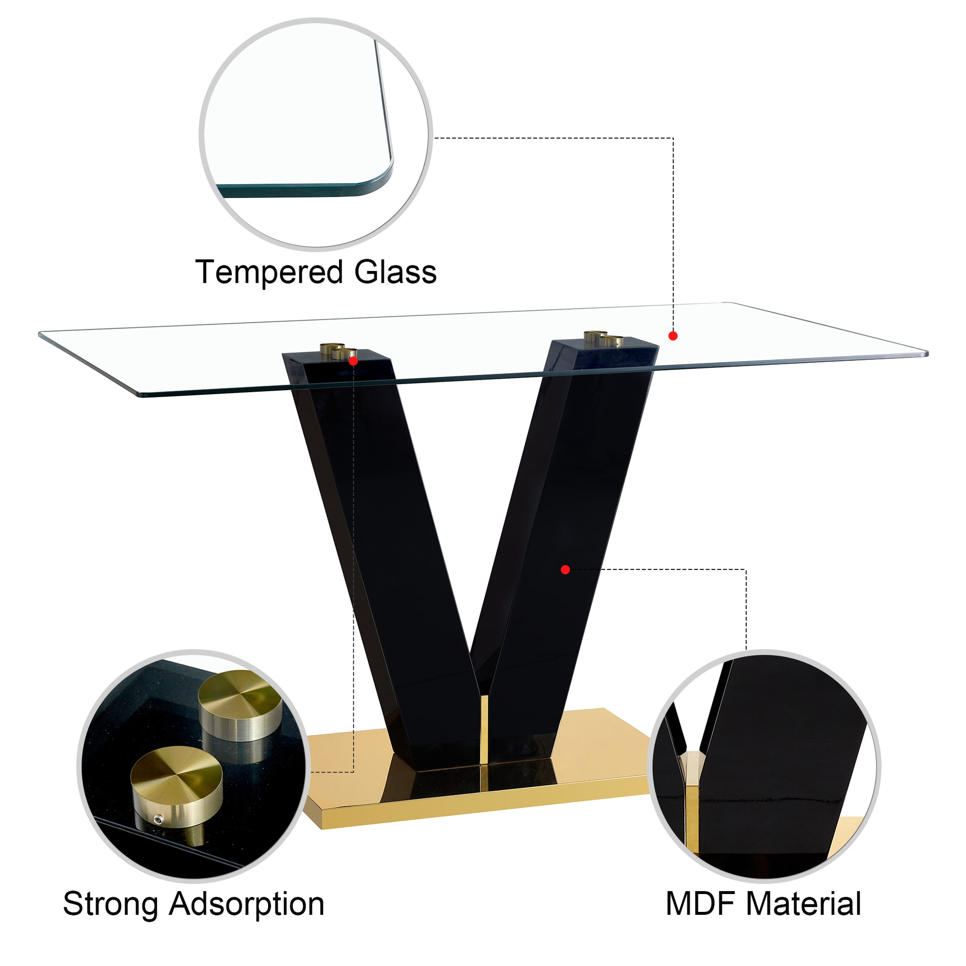 Large Modern Minimalist Rectangular Glass Dining Table For 6 8 With 0.39" Tempered Glass Tabletop And Mdf Slab V Shaped Bracket,For Kitchen Dining Living Meeting Room Banquet Hall F V 16090 Trb