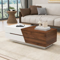 Modern Extendable Sliding Top Coffee Table With Storage In White&Walnut White Walnut Mdf