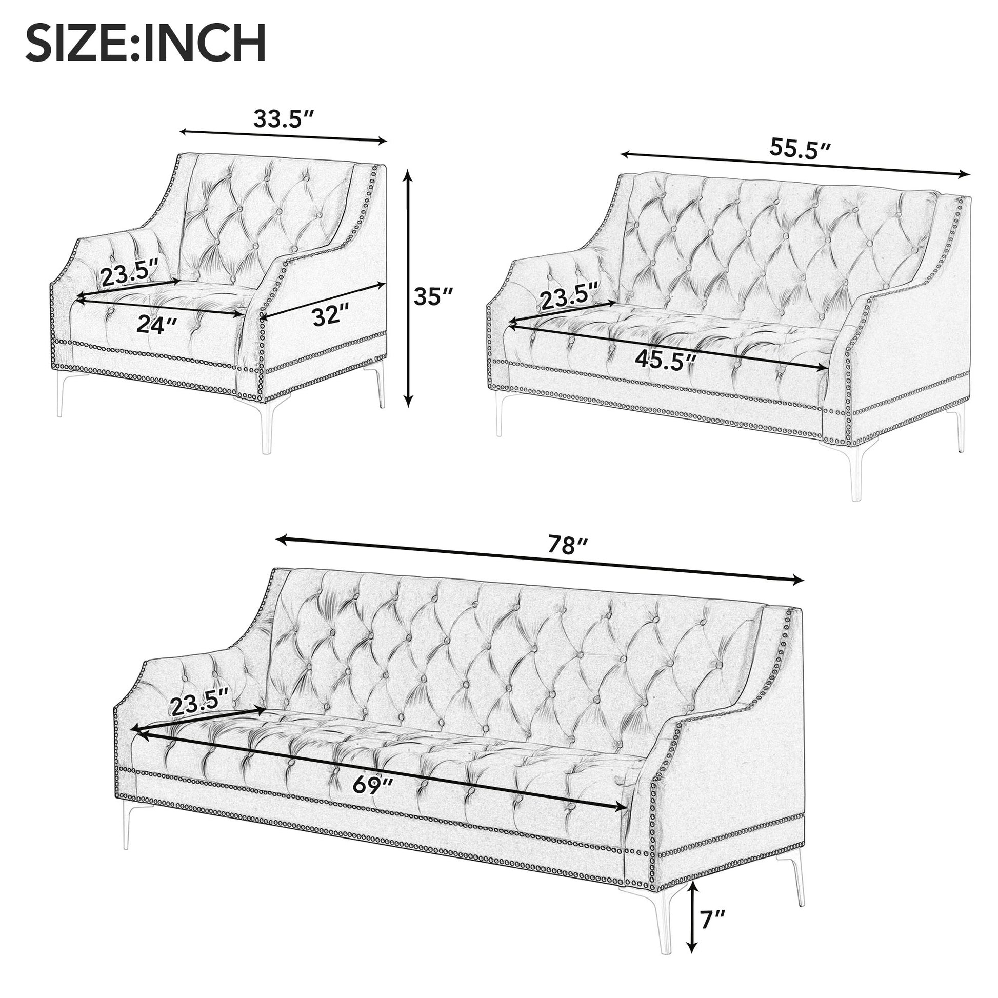 78" Modern Sofa Dutch Plush Upholstered Sofa With Metal Legs, Button Tufted Back Green Green Foam Polyester