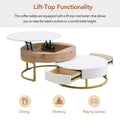 Modern Round Lift Top Nesting Coffee Tables With 2 Drawers White & Natural Oak Natural Wood Antique White Mdf